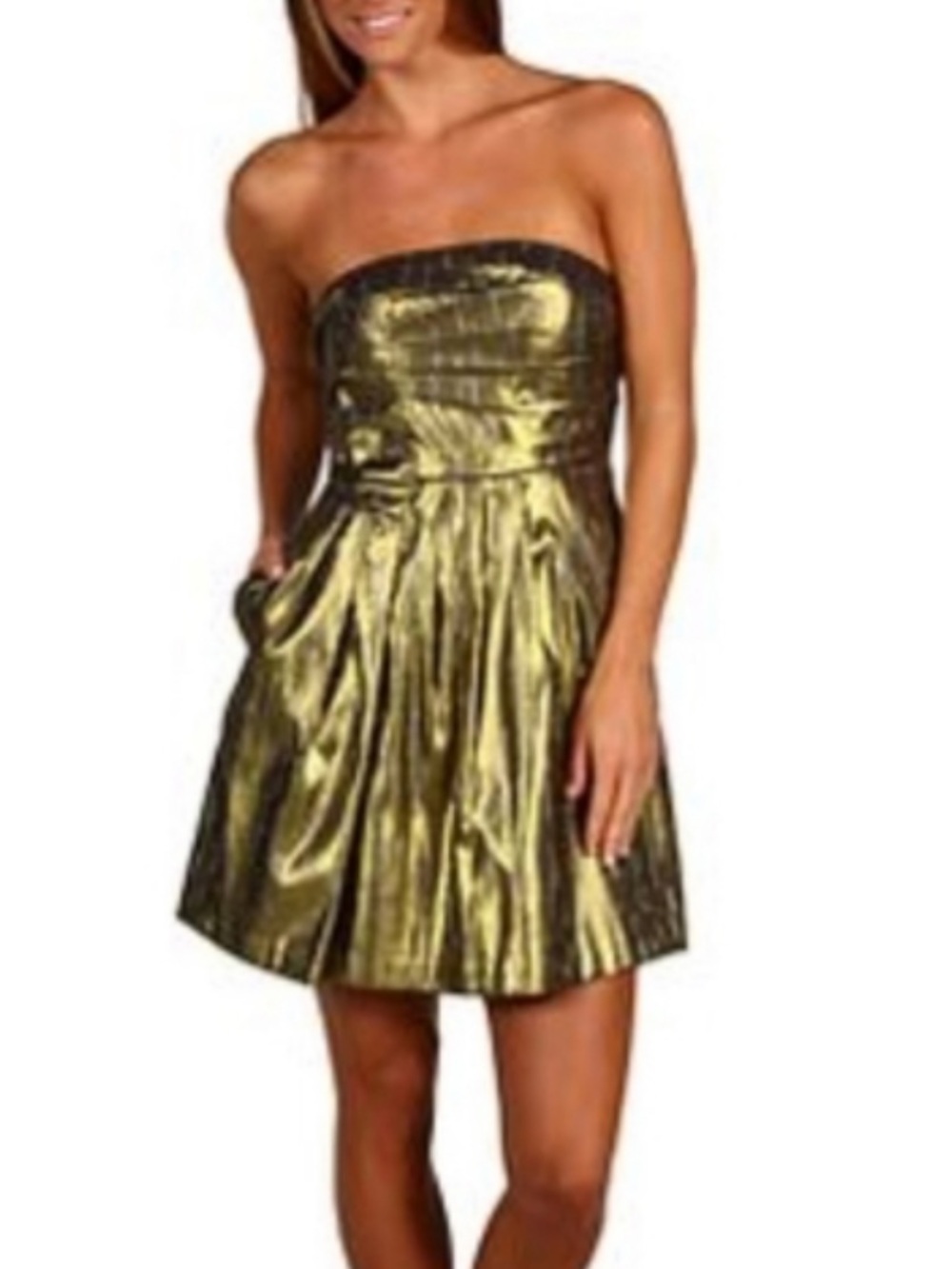 BCBGeneration Metallic Gold Strapless Dress 2 EUC
